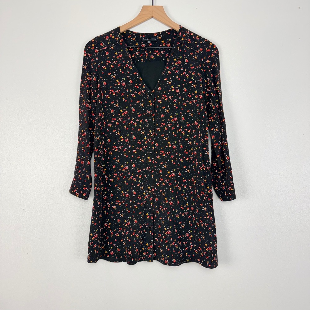Madewell et‎ Sezane Elly Silk Mini Dress XXS Black Floral Print V Neck Parisian - Picture 13 of 14